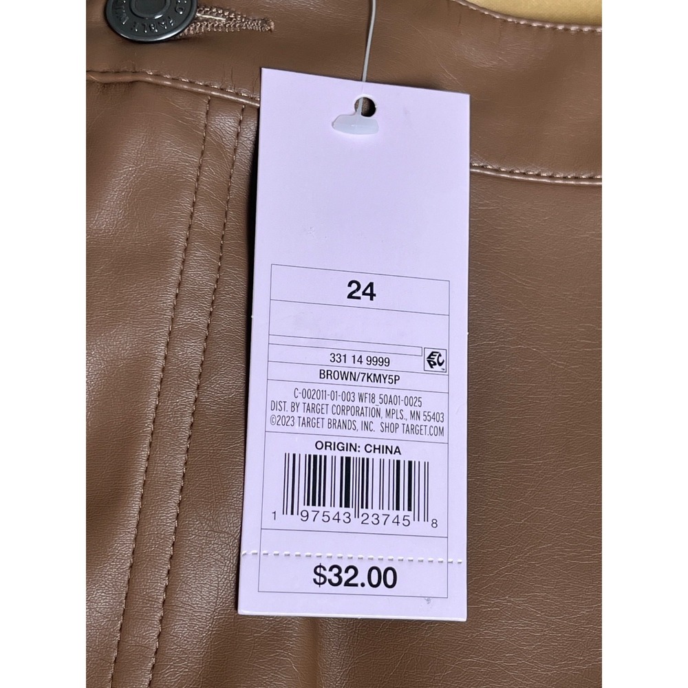 Wild Fable Brown Faux Leather Low-Rise Flare Pants size 24 NEW - Picture 3 of 4
